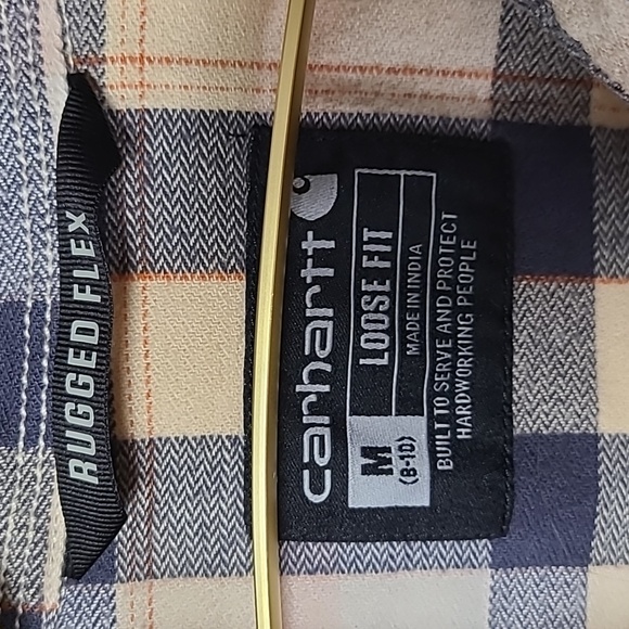 Carhartt Navy Cream Pink Plaid Rugged Flex Button Up Long Sleeve Shirt Loose Fit - Picture 2 of 14